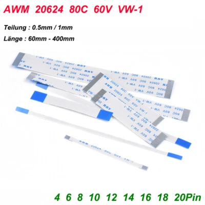 AWM 20624 Flachbandkabel 4-20Pin FFC Flat Kabel Teilung 0.5mm/1mm 80C 60V VW-1