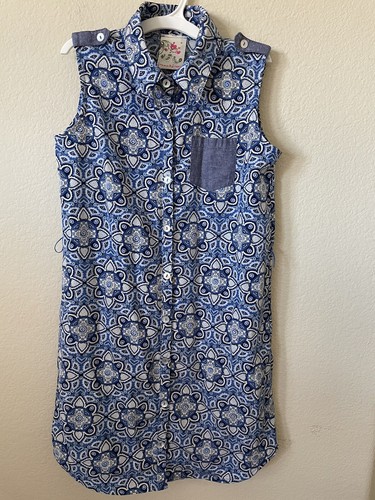 NWT Jenna & Jessie Blue Floral Collared Button Up Sleeveless Girls Dress Size 10 - 第 1/8 張圖片