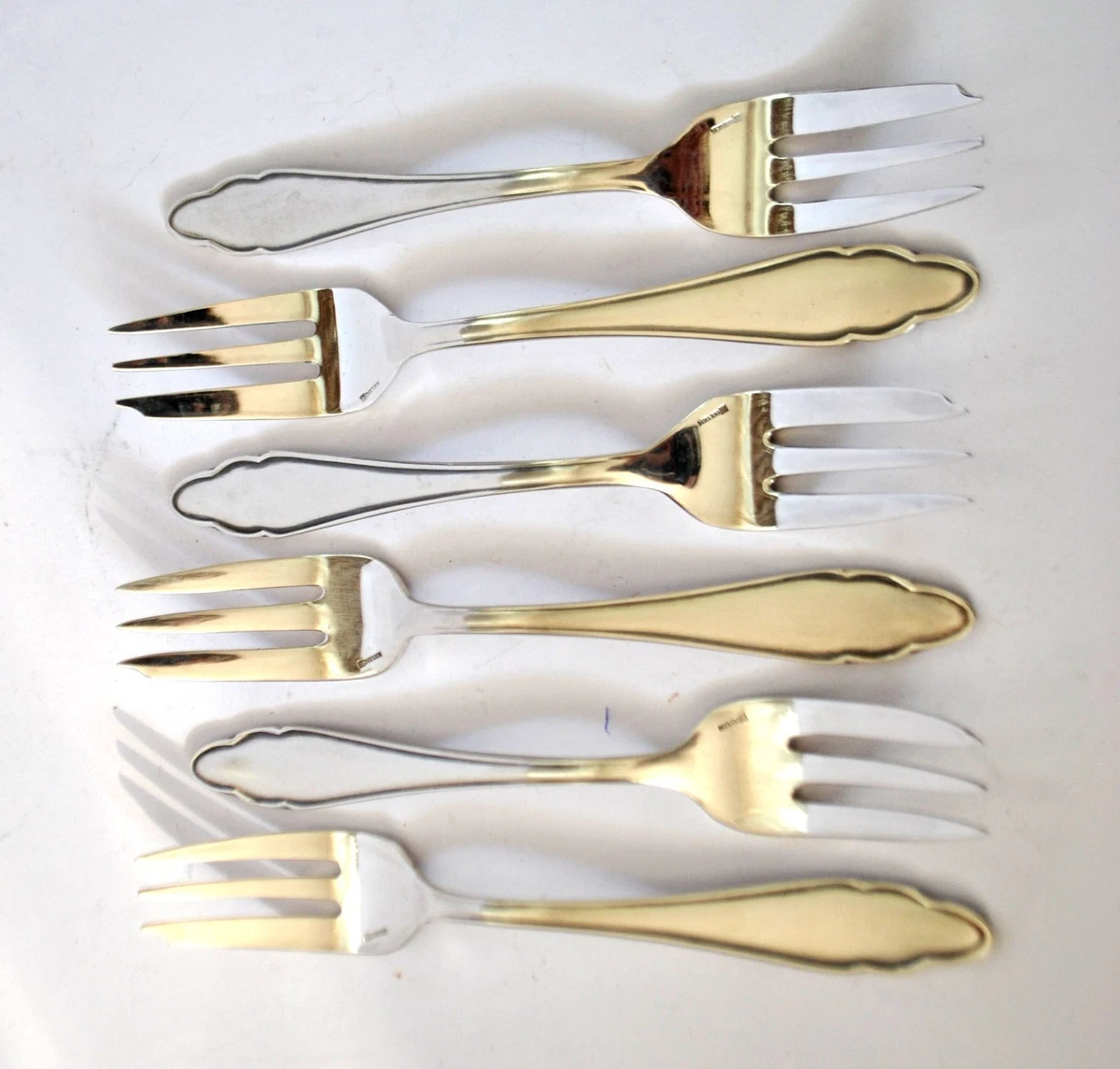 DEETJEN Lot 6 fourchettes à dessert métal argenté DESIGN chantourné