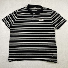 Puma Striped Polo Shirt Men's Size XL Black Gray Collared Short Sleeve Casual