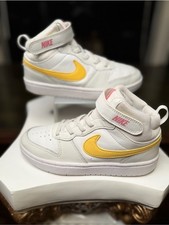 Nike Court Borough Mid 2 White Yellow Pink High Top Sneakers Girls 1Y EUC