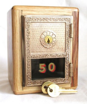 Post Office Door Bank #50 -Circa 1910 - Yale Key Door Bronze -Reclaimed Oak