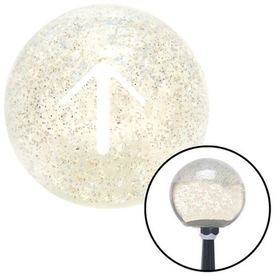 White Solid Pointing Arrow Up Clear Metal Flake Shift Knob w/ M16x1.5 Insert