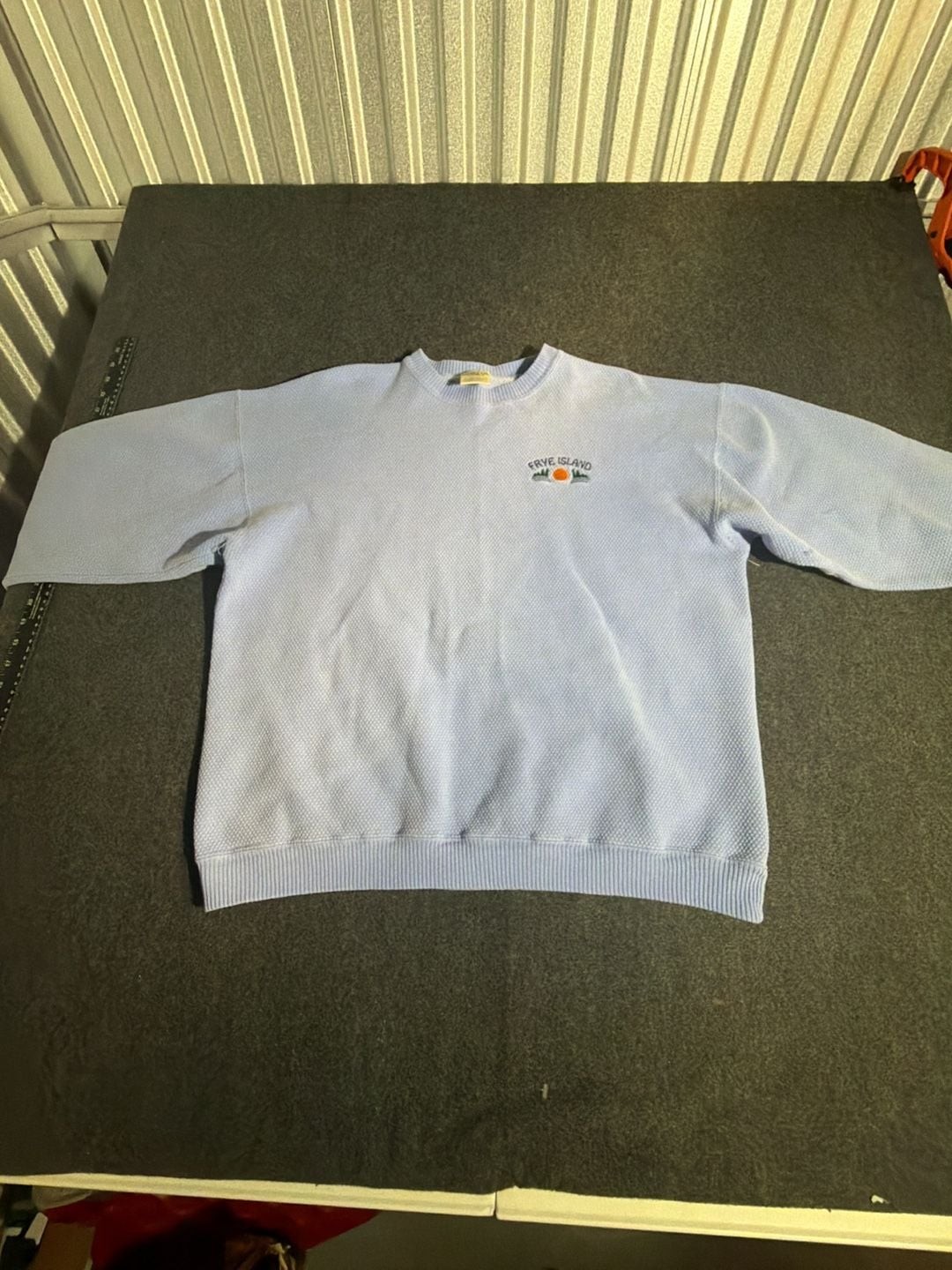 Frye, Vintage Oneita ColorWear Frye Island Embroidered Thermal Waffle Knit Crewneck Sw