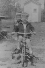 1950s Boys Tricycle Backyard Siblings Childhood Play Overexposed