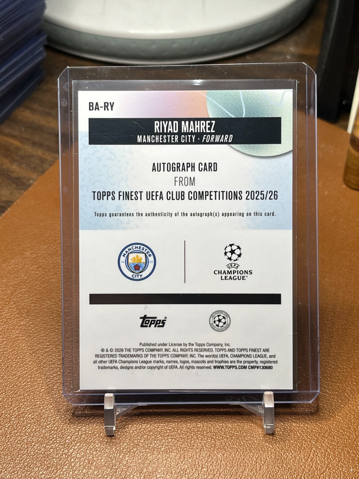 Riyad Mahrez 2026 Topps Finest UCC #BA-RY Purple Wave Refractor auto 26/75 view 2
