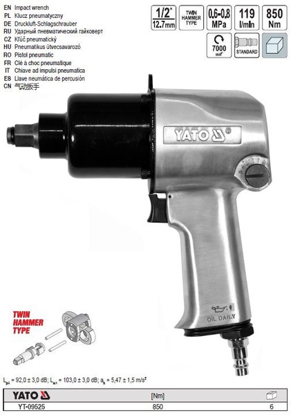 "Yato Druckluft-Schlagschrauber Schrauber 1/2\" 850Nm 119L/Min Alu YT-09525"-image