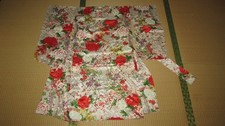Vintage Kimono, Cloth, Seasonal Flower Pattern, Silk-like, 112cm Japan