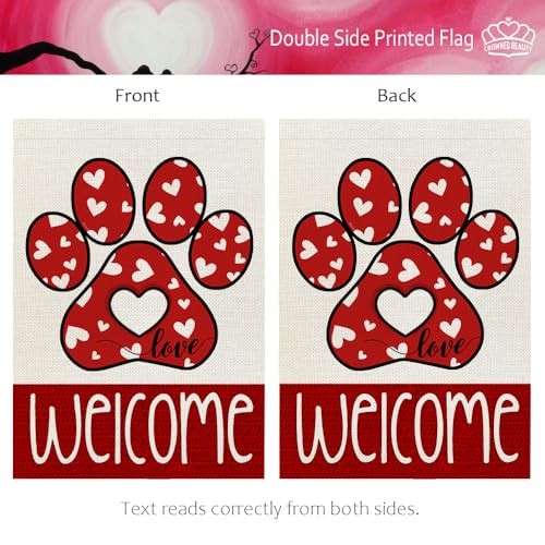 CROWNED BEAUTY Paw Print House Flag 28X40 Inches Double 28"X40" Red 28X40"
