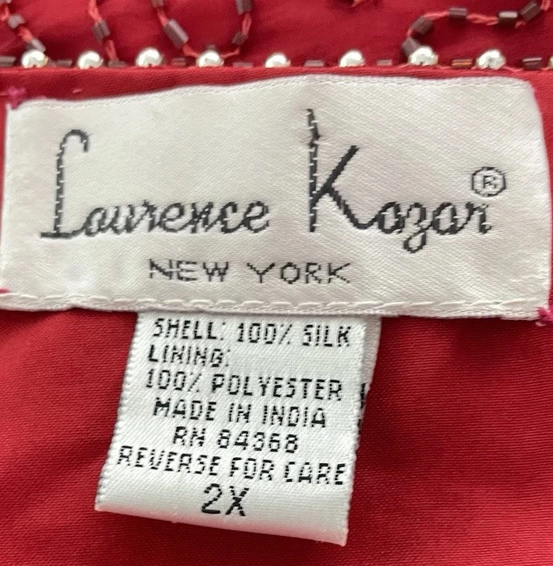 De Colección Laurence Kazar Rojo Seda Cuentas Brillante Chaqueta Top Boda Crucero Fiesta 2X Foto 4 de 4