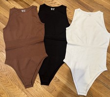 New Set 3 Brown/Black/White Ribbed Bodysuits Womens Large
