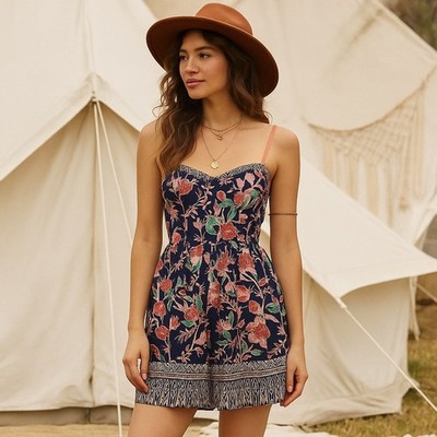 band of gypsies mini dress Band of Gypsies Red Floral Bodice Cup Spaghetti Mini Dress sz XS