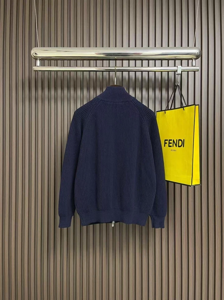 Brunello Cucinelli Minimalist Men's Wool Zipper Long-Sleeve Sweater Jacket Black - Image 2 of 4