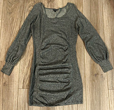 Express Women's Gray Ruched Stretch Knit Scoop Neck Bodycon Dress L