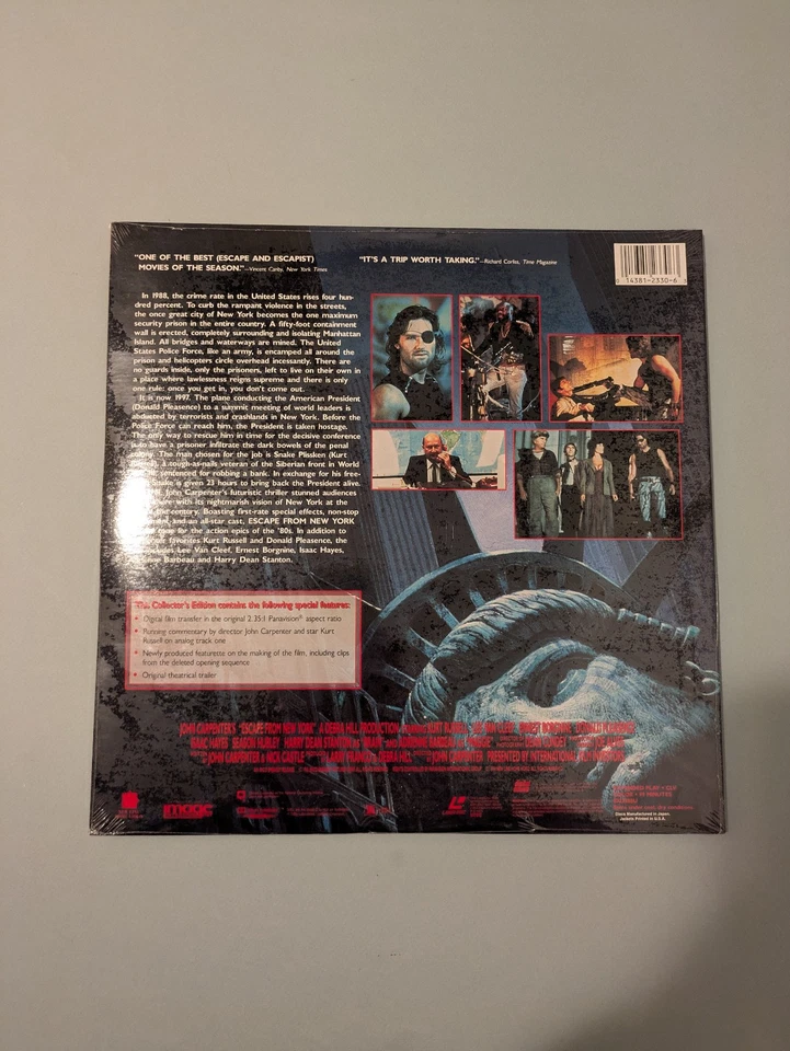 John Carpenter's Escape From New York Laserdisc Collector's Edition SEALED NEW - Image 2 of 3