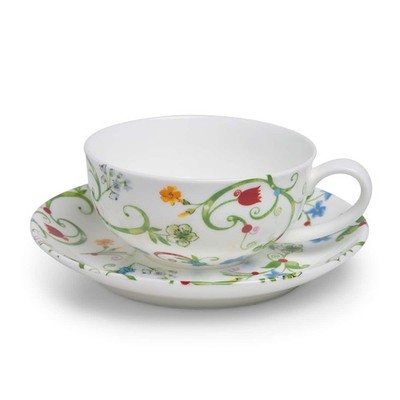 TeaLogic Fleurette Tasse + Untertasse 0,18 l (Blumen) Fine Bone China Porzellan