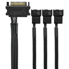 CRJ 15-Pin SATA to 3 PC Fan Power Adapter Cable - 12-inch 30cm , Black Sleeved