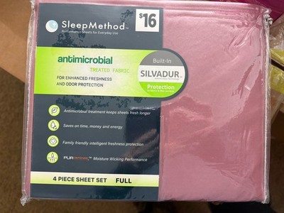 Sleep Method Full 4 Piece Sheet Set Pink Antimicrobial Moisture Wicking