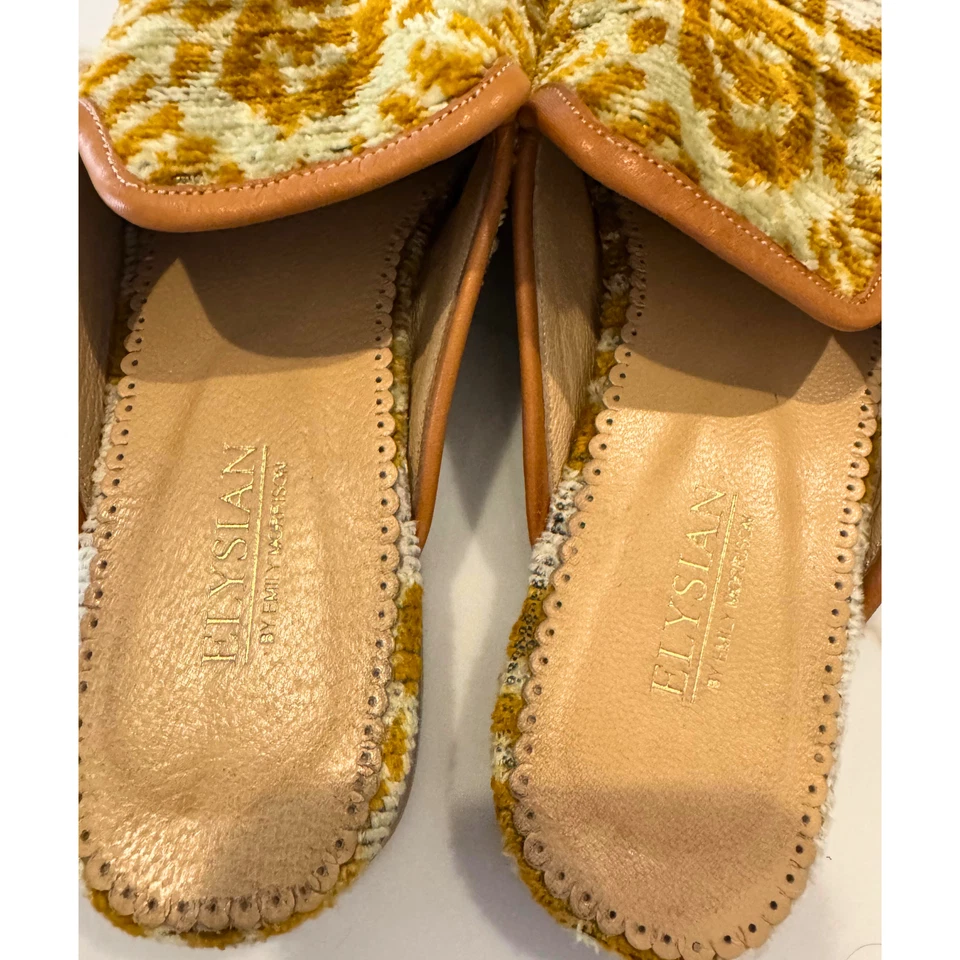 Elysian by Emili Vesilind Mules Ikat Velvet Mustard 金色 9.5 皮革鞋底 — 第 4/4 张图片
