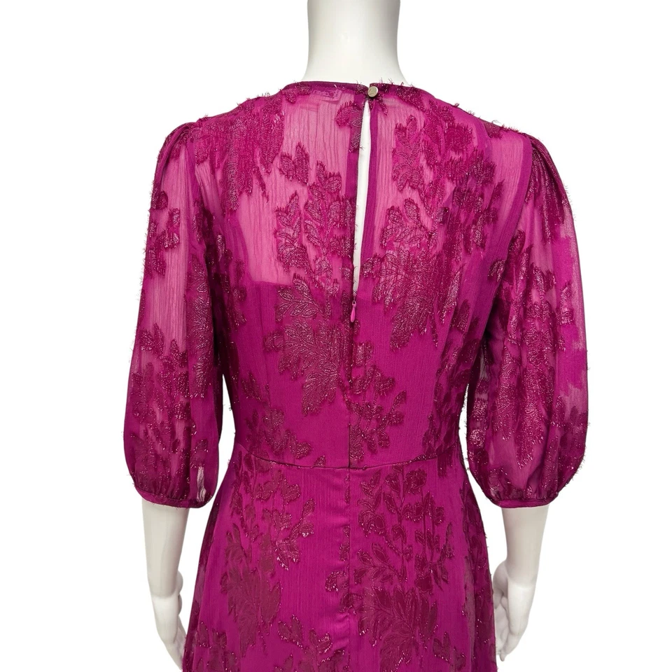 Calvin Klein women's dress purple metallic Floral Midi V neck 3/4 sleeve size 4 - Image 4 of 4