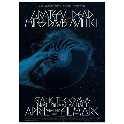 Grteful Dead Miles Davis 1970 Concert Poster Wall Art 24x36 Unframed