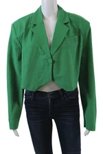 Storets Womens Single Button Notched Lapel Cropped Blazer Jacket Green Size S/M