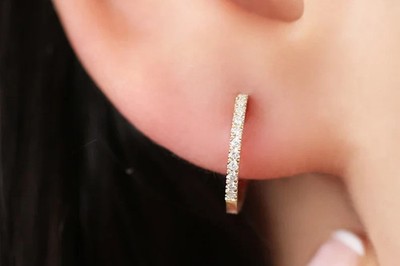 Women's Natural Diamond Daily Wear Hoop Minimalist Earring 14K Yellow Gold GH/SI