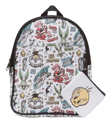 Looney Tunes All Over Print Faux Leather Mini Backpack W Tweety Coin Purse NWT