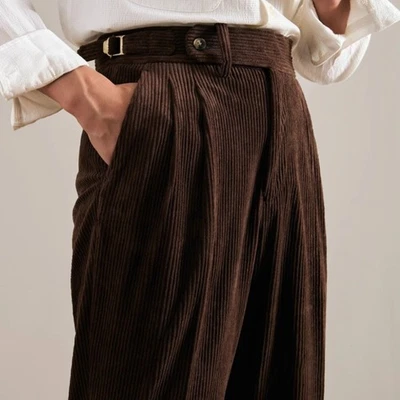 Herren Cordhosen Gerade Beinform Lässig Falten Formal Retro Slim - Bild 1 von 4