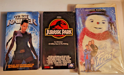 3 VHS Tapes 2001 Lara Croft: Tomb Raider/1993 Jurassic Park/1999 Jack Frost