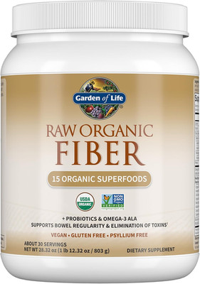 Raw Organic Fiber Powder, 30 Servings, 15 Organic Superfoods, Probiotics, Ome...
