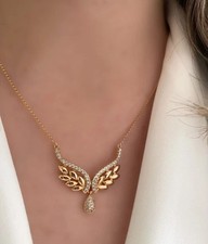 2Ct Round Cut Simulated Diamond Women's Wing Pendant In 14K Yellow Gold Plated