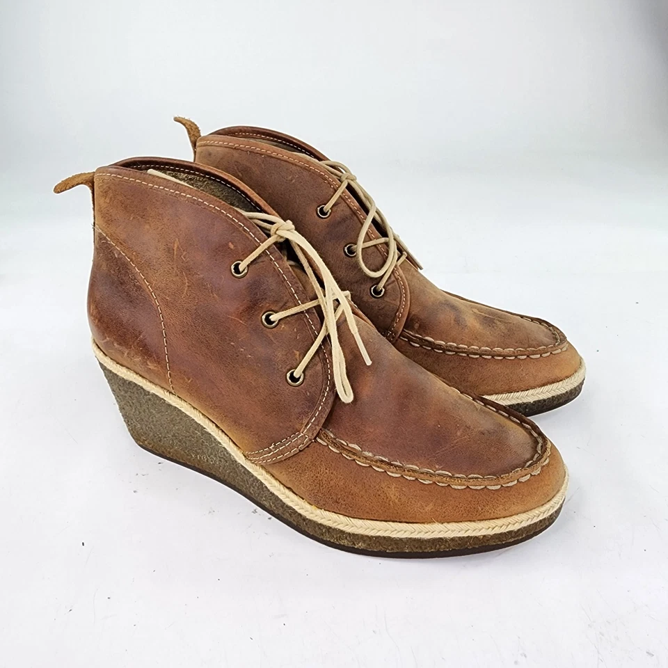 Botines Olukai Wali de cuero con cuña EE. UU. 7 para mujer marrón sin usar, en caja, punta con cordones  Foto 4 de 4