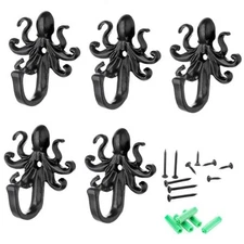5 Pack Coat Hooks Wall Hooks Decorative Wall Mounted Hooks Rustic Metal Octopus