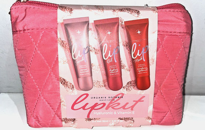 Organik Botanik Lippenpflege Set, Hyaluronsäure & Vitamin E - 3tlg Peeling Öl Maske