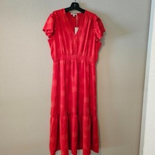 NWT C By One Woman Plus Size 2X Orange Red Tier Elastic Stretchy Flower Dress