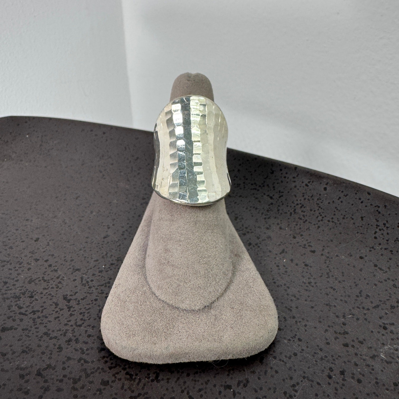 Sterling Silver Statement Ring Hammered Shiny Wid… - image 4