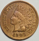 1905 (AU+) U.S. INDIAN HEAD CENT COPPER PENNY 1c COIN (About Uncirculated+)