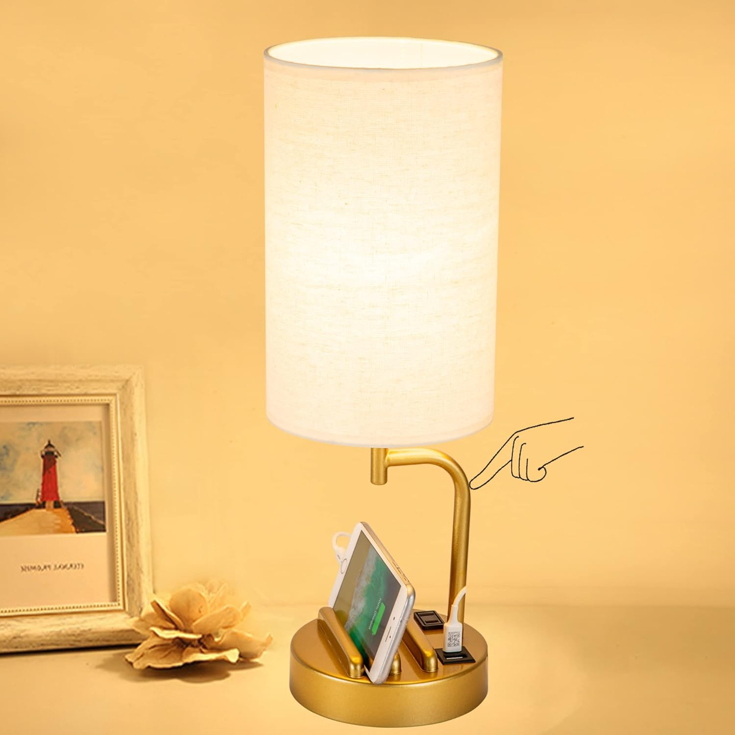 Upgraded 3-Way Dimmable USB Touch Table Lamp for Bedside or Desk