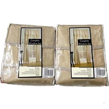 NIP Set x2 Bed Bath Beyond Vera Jacquard Complete Window Treatments Sand 54”x84”