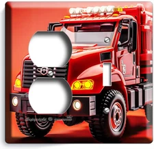 RED FIREFIGHTER FIRE TRUCK LIGHT SWITCH OUTLET WALL PLATE FIREMAN HOME ART DECOR