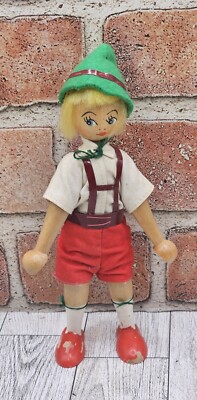 Vintage Polish Wooden Peg Doll Boy In Classic Outfit.  7''