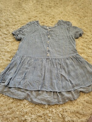 My Story Blue And White Horizontal Stripe Peplum Blouse Large