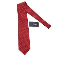 Drake's NWT Neck Tie in Red with Blue & White Mini Circles 100% Silk