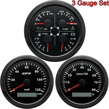 3 Gauge Set 85mm GPS Speedometer W/Tacho Fuel Level Water Temp Oil Pressure Volt