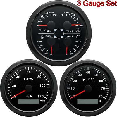 #ad 3 Gauge Set 85mm GPS Speedometer W Tacho Fuel Level Water Temp Oil Pressure Volt $120.23