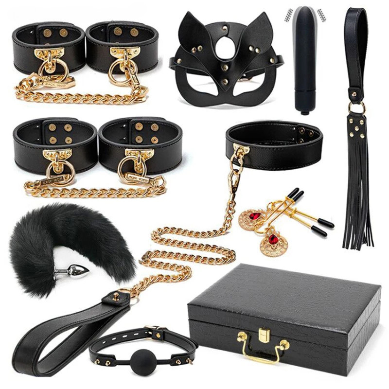 bondage-BDSM-ensemble-de-retenue-menottes-collier-vibromasseurs-jouets-sexuels
