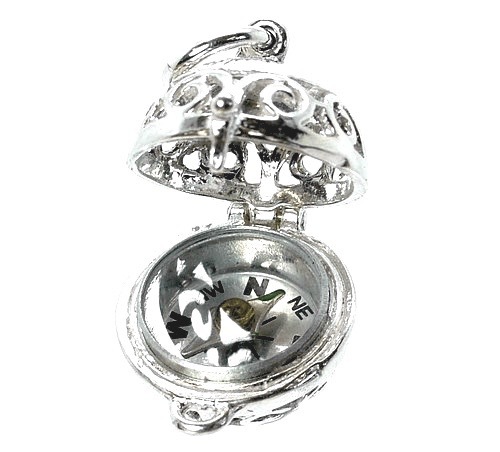 STERLINGSILBER ÖFFNENDER KOMPASS KUGELANHÄNGER CHARM - Bild 2 von 6