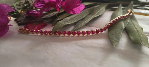 Birthstone Layering Bezel Bracelet For Women's 14k Yellow Gold Natural Red Ruby - Picture 4 of 14