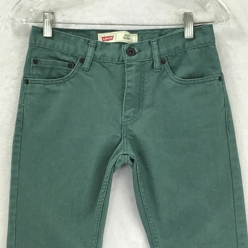 Pantalones de mezclilla Levi's 511 ajustados/verdes tiro medio/niños talla 14 regular/W27 L27  Foto 3 de 4